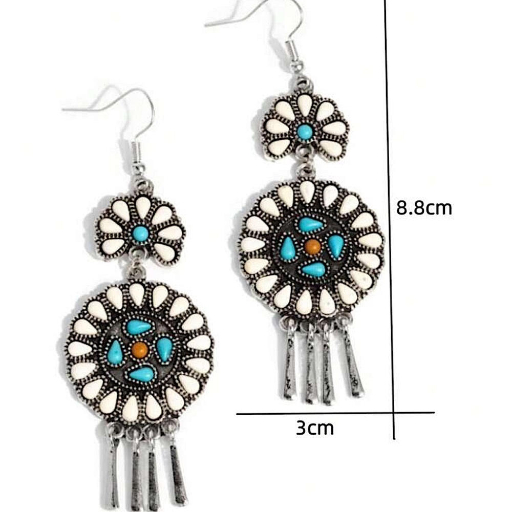 Boho Turquoise and White Stone Dangle Earrings - Picture 8 of 8